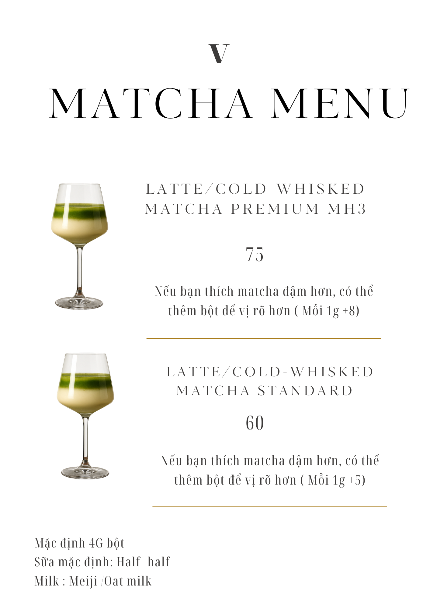 Menu Matcha Latte / Matcha đánh lạnh kèm giá