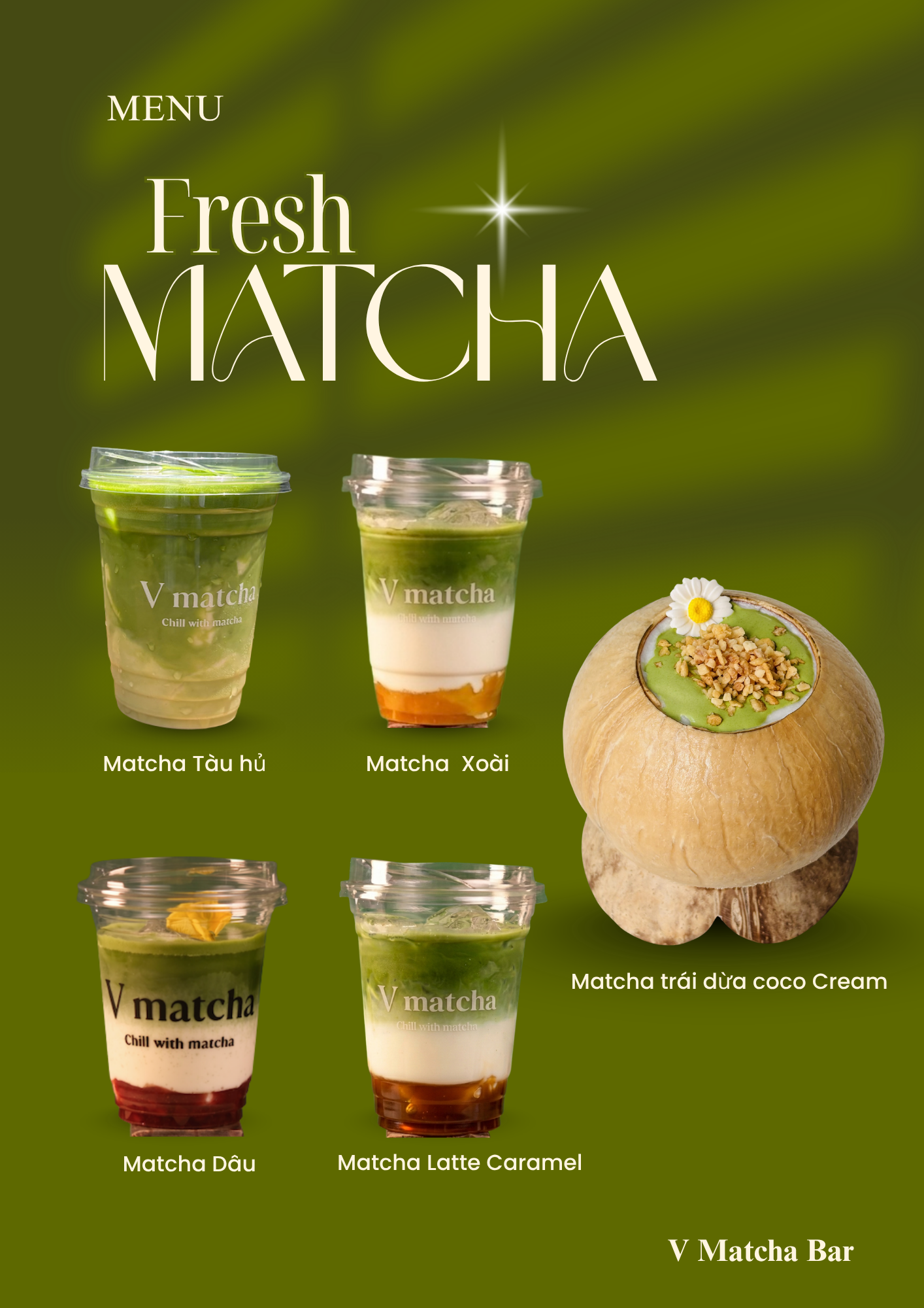 Menu Matcha Fresh - Tàu hủ, Xoài, Dâu, Caramel, Coco Cream
